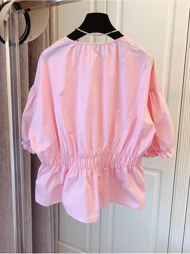 トップス 半袖 シャツ ブラウス 白シャツ ショート ショート丈 袖あり