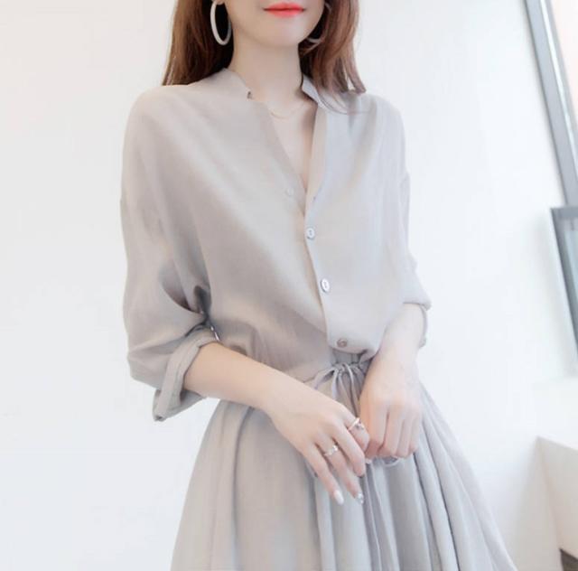 シャツワンピース ワンピース 膝下 ミモレ ミモレ丈 袖あり 7分袖 七分