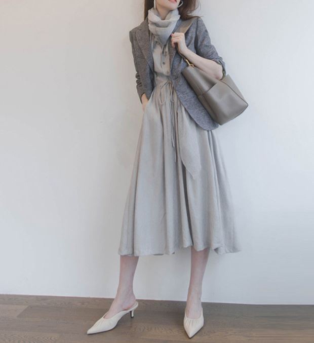 シャツワンピース ワンピース 膝下 ミモレ ミモレ丈 袖あり 7分袖 七分