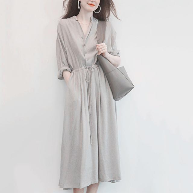 シャツワンピース ワンピース 膝下 ミモレ ミモレ丈 袖あり 7分袖 七分