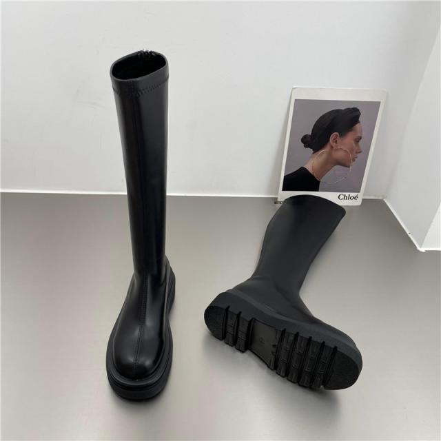 PU レザー ロングブーツ シューズ 靴 くつ クツ ブーツ ミドルブーツ 5cmヒール 厚底 ラウンドトゥ 歩きやすい 裏ボア 暖かい あったか 歩きやすい かわいい 大人可愛い シンプル カジュアル 大人 おしゃれ お洒落 無地 秋 冬 10代 20代 レディース 通勤 学生 通学 デート お_10