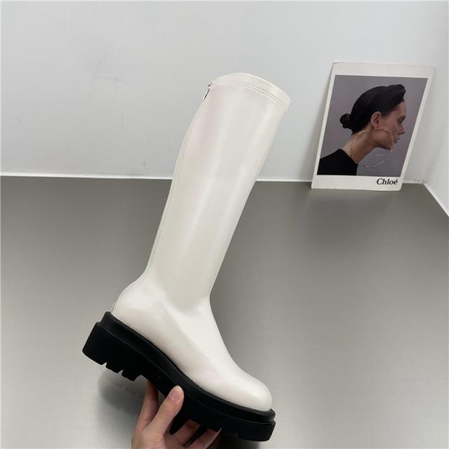 PU レザー ロングブーツ シューズ 靴 くつ クツ ブーツ ミドルブーツ 5cmヒール 厚底 ラウンドトゥ 歩きやすい 裏ボア 暖かい あったか 歩きやすい かわいい 大人可愛い シンプル カジュアル 大人 おしゃれ お洒落 無地 秋 冬 10代 20代 レディース 通勤 学生 通学 デート お_11