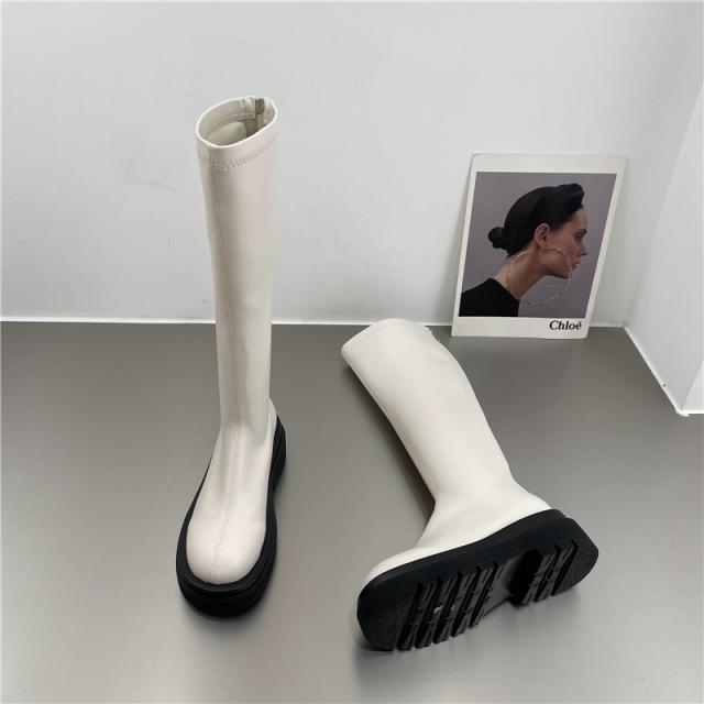 PU レザー ロングブーツ シューズ 靴 くつ クツ ブーツ ミドルブーツ 5cmヒール 厚底 ラウンドトゥ 歩きやすい 裏ボア 暖かい あったか 歩きやすい かわいい 大人可愛い シンプル カジュアル 大人 おしゃれ お洒落 無地 秋 冬 10代 20代 レディース 通勤 学生 通学 デート お_12