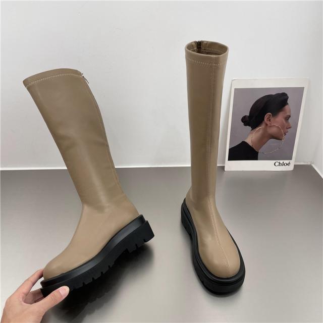 PU レザー ロングブーツ シューズ 靴 くつ クツ ブーツ ミドルブーツ 5cmヒール 厚底 ラウンドトゥ 歩きやすい 裏ボア 暖かい あったか 歩きやすい かわいい 大人可愛い シンプル カジュアル 大人 おしゃれ お洒落 無地 秋 冬 10代 20代 レディース 通勤 学生 通学 デート お_15