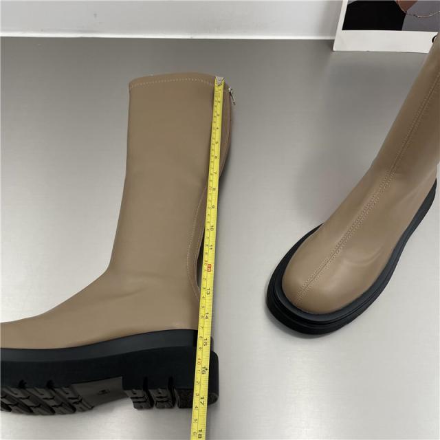 PU レザー ロングブーツ シューズ 靴 くつ クツ ブーツ ミドルブーツ 5cmヒール 厚底 ラウンドトゥ 歩きやすい 裏ボア 暖かい あったか 歩きやすい かわいい 大人可愛い シンプル カジュアル 大人 おしゃれ お洒落 無地 秋 冬 10代 20代 レディース 通勤 学生 通学 デート お_16