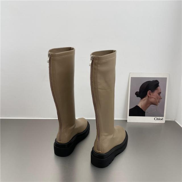 PU レザー ロングブーツ シューズ 靴 くつ クツ ブーツ ミドルブーツ 5cmヒール 厚底 ラウンドトゥ 歩きやすい 裏ボア 暖かい あったか 歩きやすい かわいい 大人可愛い シンプル カジュアル 大人 おしゃれ お洒落 無地 秋 冬 10代 20代 レディース 通勤 学生 通学 デート お_17