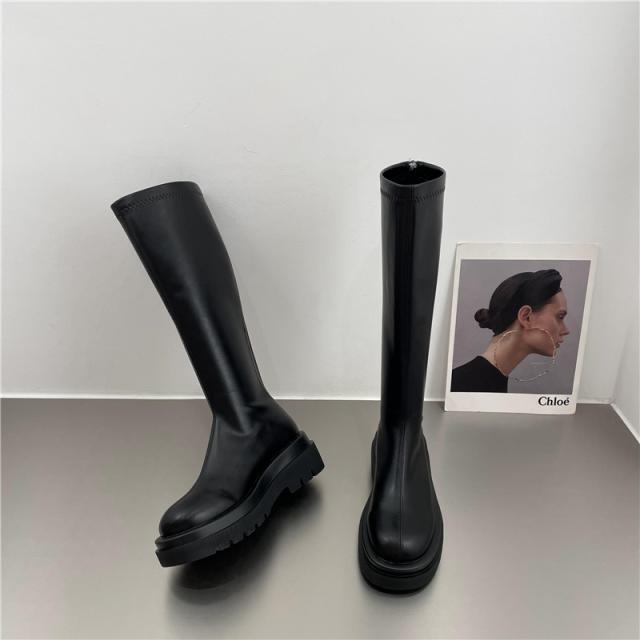 PU レザー ロングブーツ シューズ 靴 くつ クツ ブーツ ミドルブーツ 5cmヒール 厚底 ラウンドトゥ 歩きやすい 裏ボア 暖かい あったか 歩きやすい かわいい 大人可愛い シンプル カジュアル 大人 おしゃれ お洒落 無地 秋 冬 10代 20代 レディース 通勤 学生 通学 デート お_8