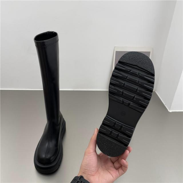 PU レザー ロングブーツ シューズ 靴 くつ クツ ブーツ ミドルブーツ 5cmヒール 厚底 ラウンドトゥ 歩きやすい 裏ボア 暖かい あったか 歩きやすい かわいい 大人可愛い シンプル カジュアル 大人 おしゃれ お洒落 無地 秋 冬 10代 20代 レディース 通勤 学生 通学 デート お_9