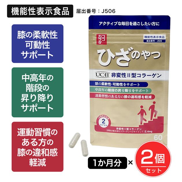 ココカラダ ひざのやつ 非変性2型コラーゲン [機能性表示食品] 60カプセル×2個セット - 健人 [ひざ関節/柔軟性]  ※メール便対応商品の通販は