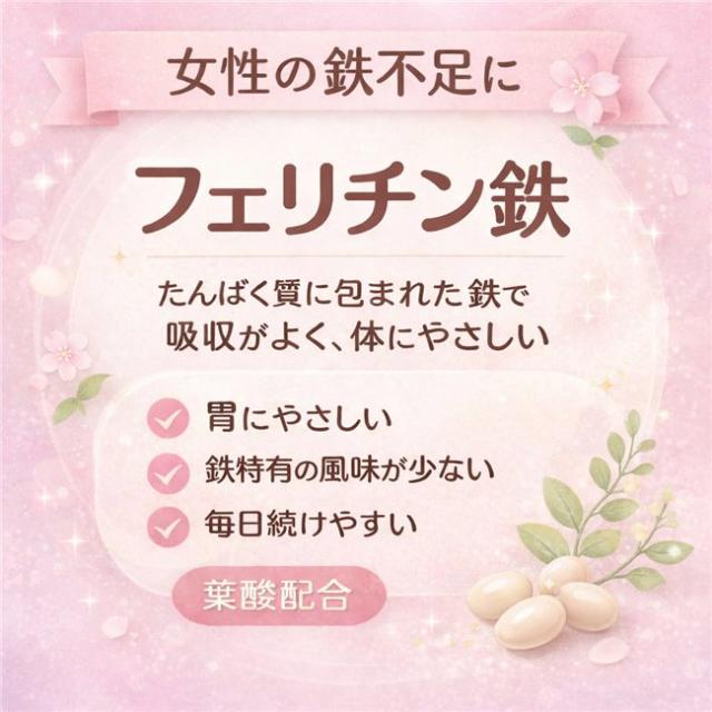 フェリチン鉄＋葉酸 60粒 ×12個セット (合計240日分) - ユニマットリケン [鉄サプリ 女性/鉄不足 サプリ]_1