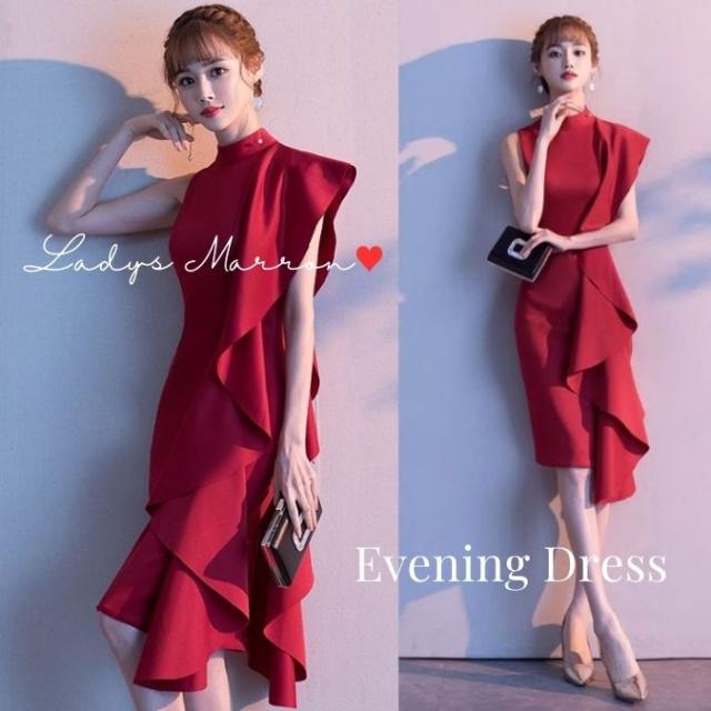お呼ばれドレス 結婚式 赤ドレス パーティードレス 韓国 個性的 かっこいい 二次会ドレス 成人式ドレス タイトドレス キャバドレス キャバ嬢ドレス アシンメトリー アシメドレス カクテルドレス クリスマス 春 夏 秋 冬 ひざ丈 おしゃれ 可愛い フリル エレガント お呼ばれドレス 結婚式 赤ドレス パーティードレス 韓国 個性的