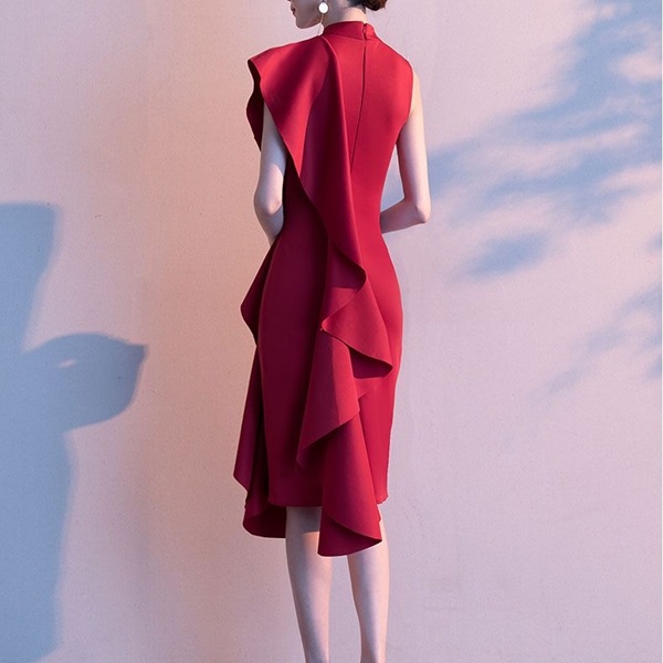 お呼ばれドレス 結婚式 赤ドレス パーティードレス 韓国 個性的 かっこいい 二次会ドレス 成人式ドレス タイトドレス キャバドレス キャバ嬢ドレス アシンメトリー アシメドレス カクテルドレス クリスマス 春 夏 秋 冬 ひざ丈 おしゃれ 可愛い フリル エレガント お呼ばれドレス 結婚式 赤ドレス パーティードレス 韓国 個性的
