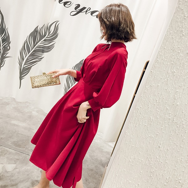 お呼ばれドレス 結婚式 パーティードレス 韓国 黒 赤 結婚式お呼ばれ