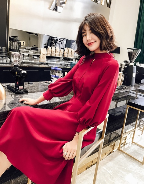 お呼ばれドレス 結婚式 パーティードレス 韓国 黒 赤 結婚式お呼ばれ