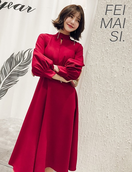 お呼ばれドレス 結婚式 パーティードレス 韓国 黒 赤 結婚式お呼ばれ