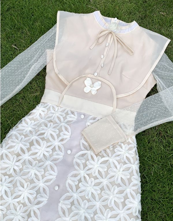 白いワンピース パーティードレス 韓国 ワンピース レースドレス 花柄 白 お呼ばれ 二次会 20代 30代 40代 大人 カジュアルドレス レディース フォーマルワンピース マオカラー 春 夏 秋 冬 長袖 ひざ下丈 可愛い 白ワンピ 上品 きれいめ ケープ襟 フェミニン お嬢様系 白いワンピース パーティードレス 韓国 ワンピース レースドレス 花柄