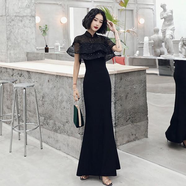 イブニングドレス 黒 結婚式お呼ばれドレス 結婚式服装 お呼ばれ服