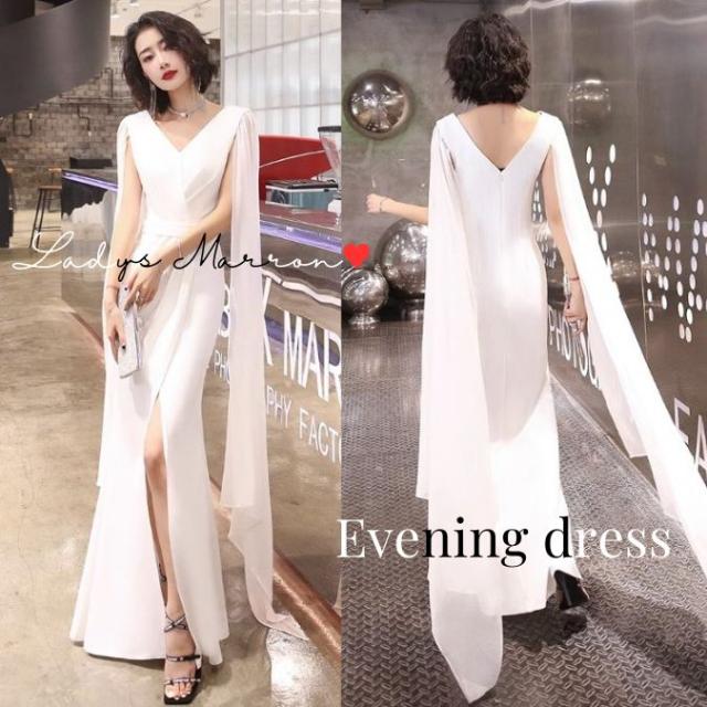 イブニングドレス ケープドレス ポンチョ パーティードレス ケープ風 個性的 演奏会ドレス マーメイド 結婚式 お呼ばれ 白 衣装 舞台 ステージ お呼ばれ服 レディース ワンピース ロングドレス 可愛い 韓国 二次会 披露宴 演奏会 ロングケープ ロング袖