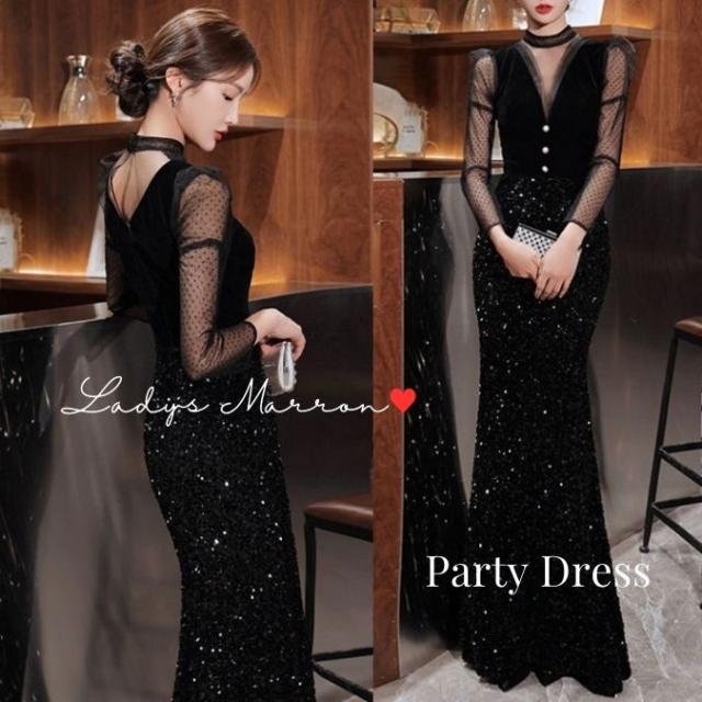 イブニングドレス　パーティードレス　スパンコール　カラーブラック　サイズⅯ イブニングドレス スパンコールドレス パーティドレス ロングドレス