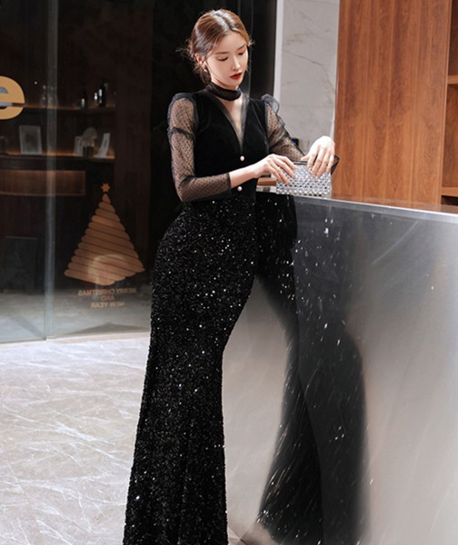 イブニングドレス スパンコールドレス パーティドレス ロングドレス