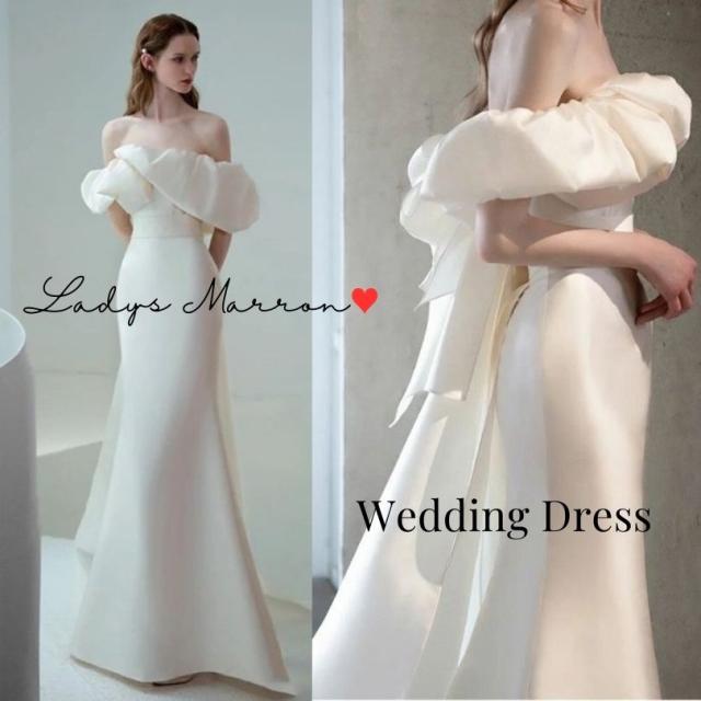 ウェディングドレス マーメイド 前撮り ドレス 前撮り用 前撮りドレス オフショル マーメード 花嫁 かわいい 花嫁二次会ドレス 二次会 フォトウェディング セルフ 韓国 オフショルダー 春 夏 秋 冬 ロング丈 可愛い 後撮り 結婚式 披露宴 パーティードレス
