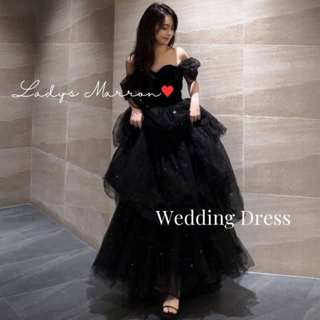 前撮り ドレス 黒 ウェディングドレス ウエディングドレス カラードレス 演奏会 ドレス 大人 ピアノ 発表会 ピアノ発表会ドレス 大人 イブニングドレス Aライン ブラックドレス 前撮りドレス オフショル 花嫁 かわいい 二次会 オフショルダー 春 夏 秋 冬