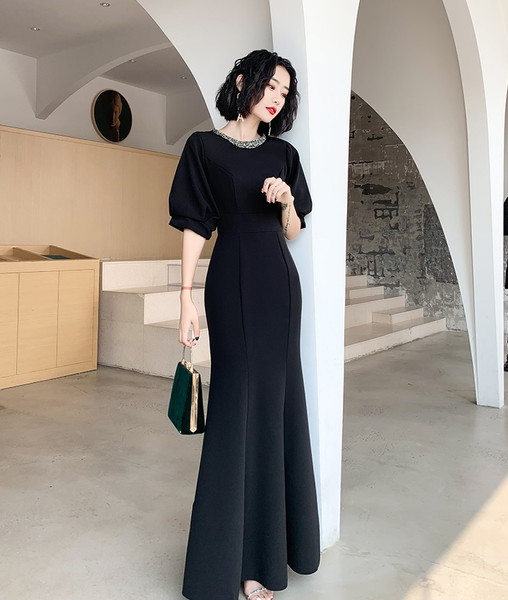 イブニングドレス 黒 お呼ばれドレス 結婚式 結婚式お呼ばれドレス