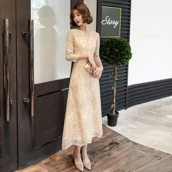 レースドレス 結婚式 フォーマルワンピース ベージュドレス パーティー