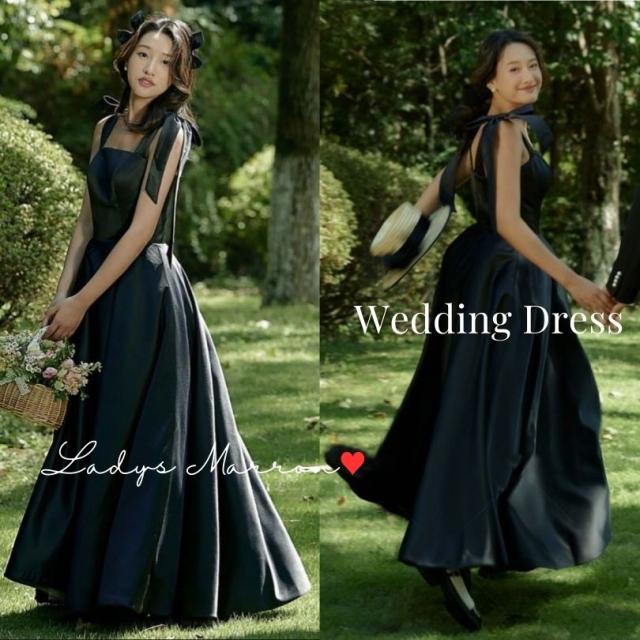 ウエディングドレス ウェディングドレス 黒 前撮りドレス ブラックドレス 二次会 花嫁 2次会 カラードレス 肩リボン 結婚式 プリンセスドレス 黒い 二次会ドレス 韓国 春 夏 秋 冬  可愛い 前撮り 後撮り 披露宴 パーティードレス ロングドレス