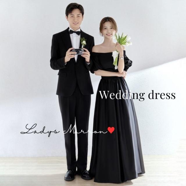 ウエディングドレス ウェディングドレス 黒 前撮りドレス ブラックドレス 二次会 花嫁 2次会 カラードレス Aライン オフショル オフショルダー ベアトップ 結婚式 プリンセスドレス 黒い 韓国 春 夏 秋 冬  可愛い フォトウェディング ブラック