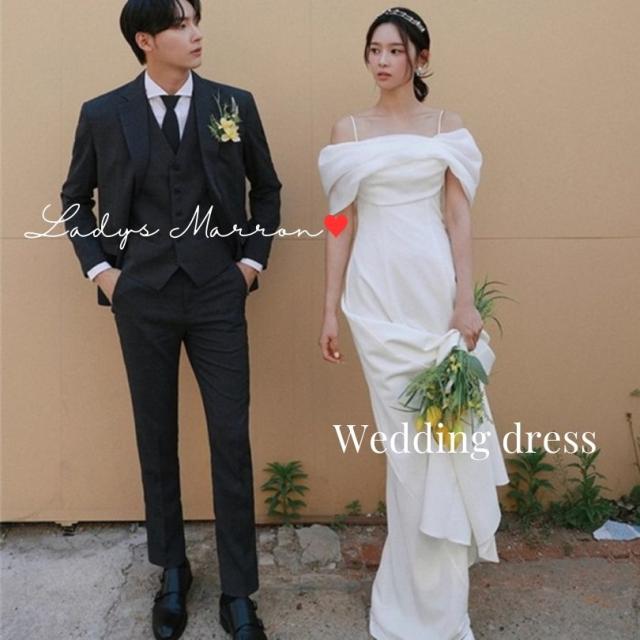 前撮りドレス ウエディングドレス ウェディングドレス 白 マーメイドドレス ドレス 二次会 花嫁 2次会 オフショル オフショルダー 白ワンピ 白ワンピース 白ドレス 結婚式 韓国 春 夏 秋 冬  可愛い フォトウェディング スレンダードレス