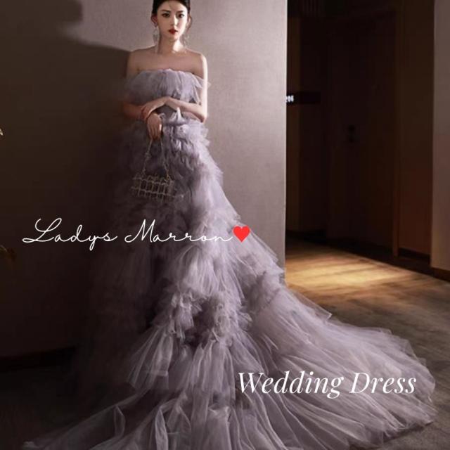 ウェディングドレス ウエディングドレス パープル 紫 前撮り ドレス カラードレス 演奏会 二次会 花嫁 ロング 前撮りドレス オフショル 花嫁 かわいい 二次会 オフショルダー 結婚式 ドレス ティアード 無地 ベアトップ ビスチェ 春 夏 秋 冬