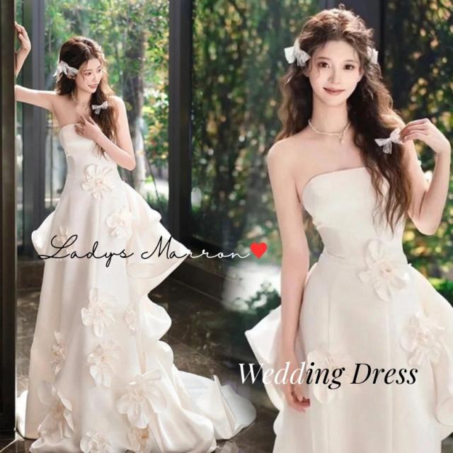 ウェディングドレス ウエディングドレス 白 前撮り ドレス 結婚式 二次会 ドレス 花嫁 オフショルダー オフショル 袖あり 白いドレス 花嫁かわいい 花嫁二次会ドレス フォトウェディング 韓国 ベアトップ ビスチェ 春 夏 秋 冬 可愛い
