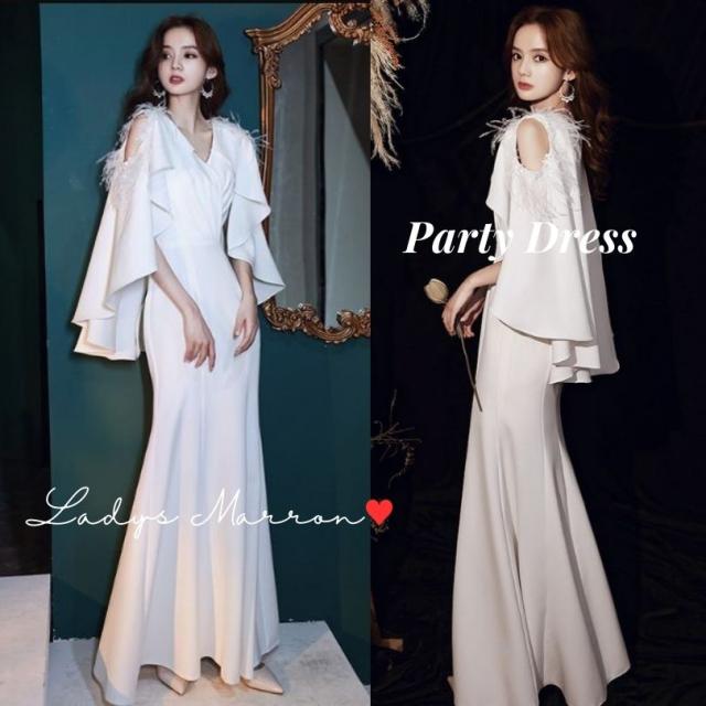 ケープドレス ポンチョドレス イブニングドレス ロングドレス マーメイドドレス 二次会ドレス 同窓会ドレス 成人式ドレス 白いドレス 白ドレス 演奏会ドレス 演奏会用ドレス 個性的ドレス ステージドレス コンサートドレス マーメード 韓国