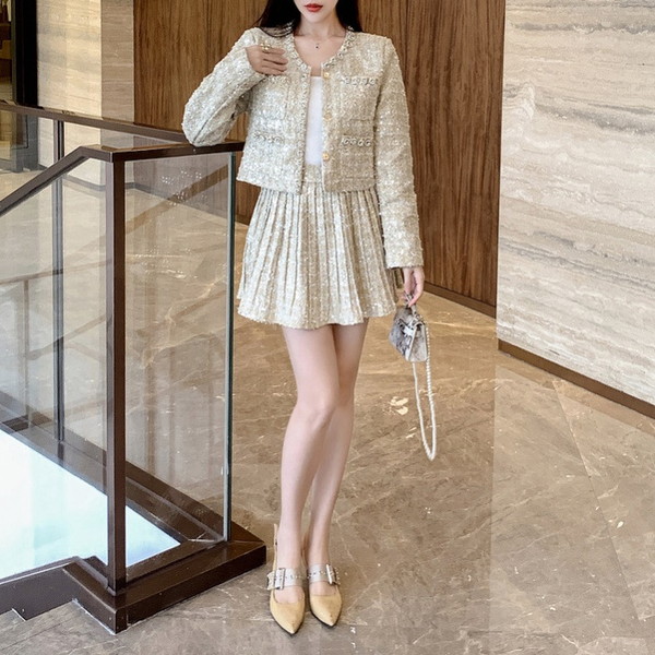 ツイード セットアップ 韓国 ジャケット スカート 成人式 同窓会 卒業