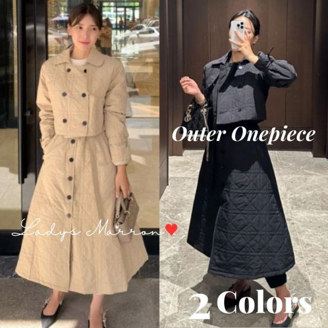キルティングワンピース キルティングジャケット キルトジャケット セットアップワンピース ベージュ 黒 韓国 防寒ワンピース 冬ワンピース 冬のワンピース アウター セットアップ ツーピース シンプル 冬 長袖  可愛い キルティング