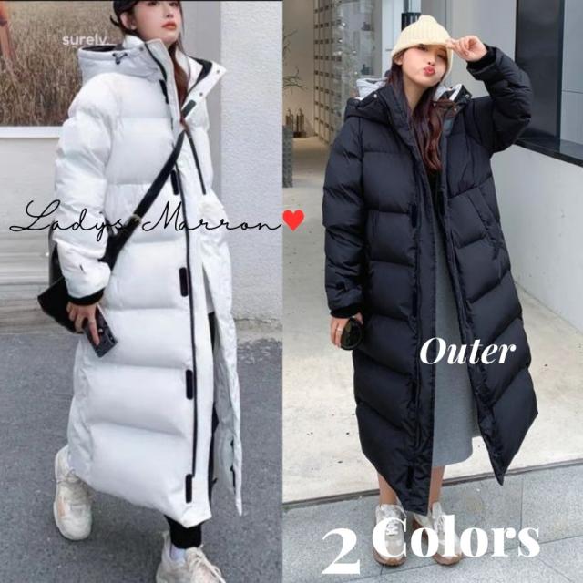 ベンチコート レディース 中綿コート アウター ダウンコート 白 黒 ダウンジャケット 秋 冬 長袖 ロングコート 白ダウン 黒ダウン 可愛い 防寒 あったかい 寒さ対策 無地 フート付き 韓国 暖かい 真冬 通勤 バイカラー ホワイト ブラック