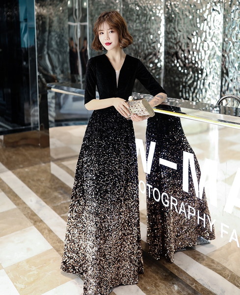 イブニングドレス ロングドレス 結婚式パーティードレス 黒