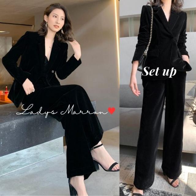 ベロアスーツ レディース ベルベットスーツ 結婚式 パンツスーツ 礼服 パンツスタイル ブラックフォーマル 卒業式セットアップ 母親 ママ 服装 セレモニースーツ セット パンツ 服装 センスのいい 女性 冠婚葬祭 結婚式 レディス ツーピース