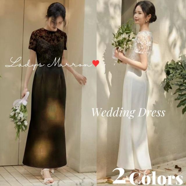 ウェディングドレス ウエディングドレス 白ドレス 黒ドレス パーティドレス 結婚式参列ドレス お呼ばれドレス パーティードレス 前撮り ドレス 二次会 花嫁 ロング 花嫁 かわいい 二次会 レース 韓国 花柄 春 夏 秋 冬 半袖 ロング丈  可愛い
