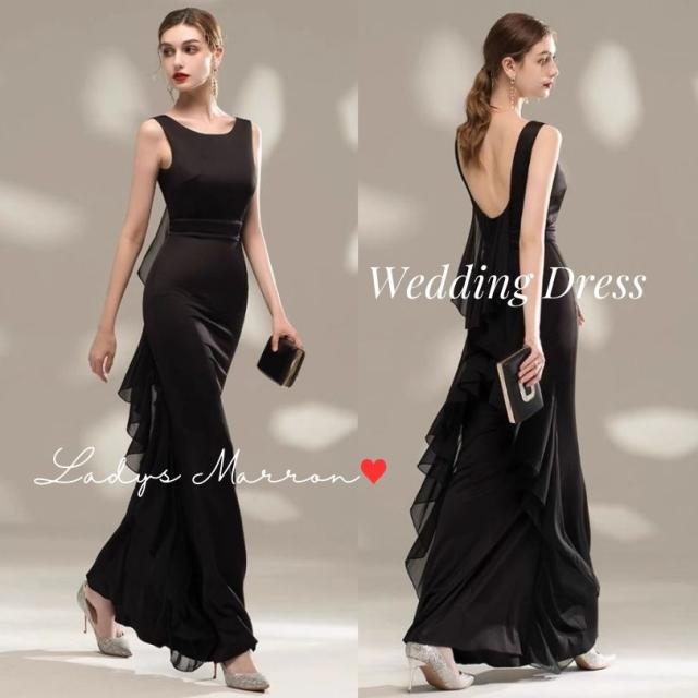 パーティードレス マーメイドドレス フリルドレス イブニングドレス ロングドレス 黒 ウェディングドレス ウエディングドレス お色直し パーティードレス 韓国 シンプルドレス 夏ドレス リゾートドレス サマードレス カラードレス