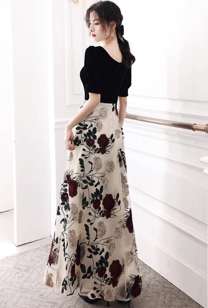 花柄ワンピース 半袖 花刺繍 花柄ドレス ワンピース 夏ワンピース