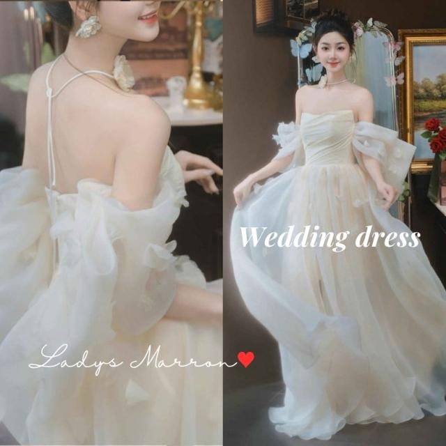 ウェディングドレス ウエディングドレス 前撮りドレス 二次会 ドレス 花嫁 オフショルダー オフショル 袖あり 結婚式ドレス 白 ドレス ロング 白いドレス ホワイトドレス フォトウェディング ベアトップ 春 夏 秋 冬 可愛い 韓国 結婚式 花嫁ドレス プリンセス