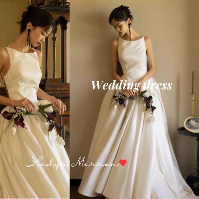 ウェディングドレス ウエディングドレス 白 前撮りドレス ワンピース 前撮り Aラインドレス プリンセスライン 白ワンピ 白ワンピース 白ドレス バックオープン ノースリーブドレス 二次会 花嫁 2次会 花嫁ドレス 結婚式 韓国 春 夏 秋 冬 可愛い フォトウェディング