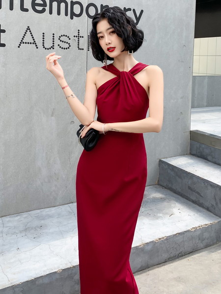 結婚式 タイトドレス ノースリーブドレス ホルターネックドレス