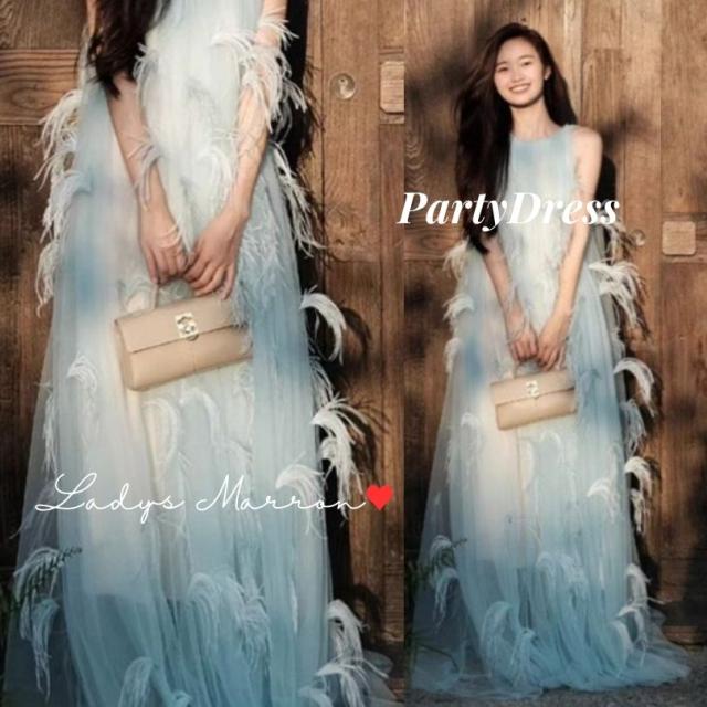 結婚式 ロングドレス ノースリーブドレス パーティードレス 韓国 個性的 お呼ばれドレス 結婚式お呼ばれドレス 結婚式 お呼ばれ 服 結婚式服装 ワンピース 無地 ラウンドネック 春 夏 秋 冬 ロング丈  可愛い ハネ 羽 ゆったりめ 体型カバー フェアリー