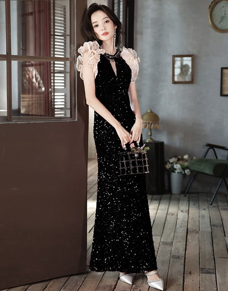 イブニングドレス マーメイド マーメード スパンコールドレス ロング