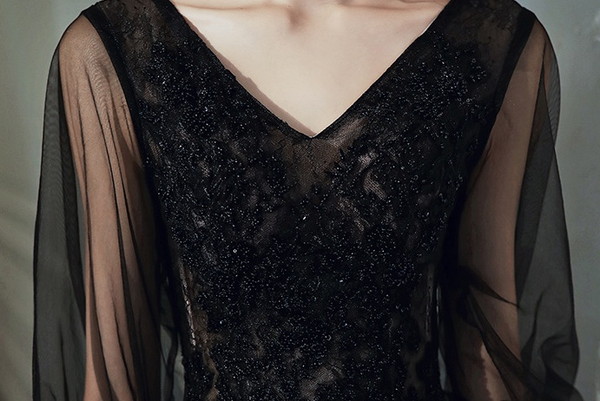 イブニングドレス 黒ドレス マザーズドレス ロングドレス 長袖