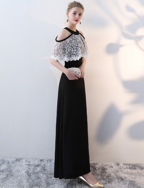 イブニングドレス 黒ドレス バイカラードレス ロングドレス パーティー