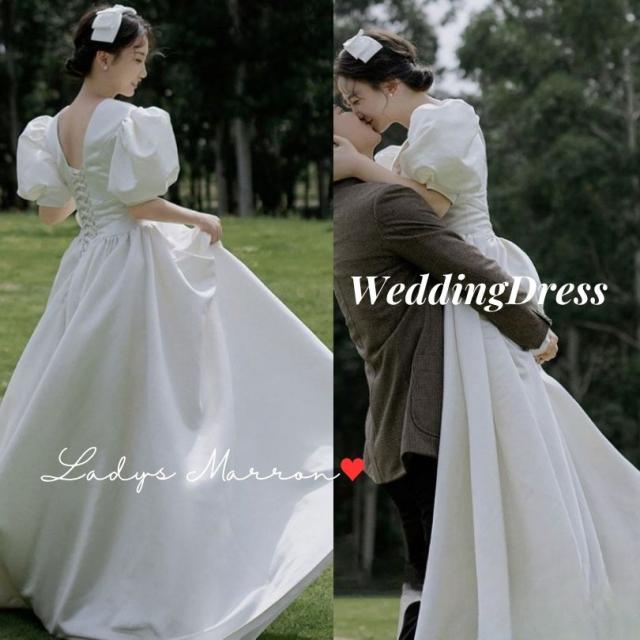 ウェディングドレス ウエディングドレス 白 前撮りドレス 前撮り ドレス パフスリーブ 白ワンピ 白ワンピース 白ドレス 白いドレス 二次会 花嫁 2次会 花嫁ドレス 結婚式 韓国 春 夏 秋 冬 可愛い フォトウェディング ブライダルドレス 半袖 ブライダル
